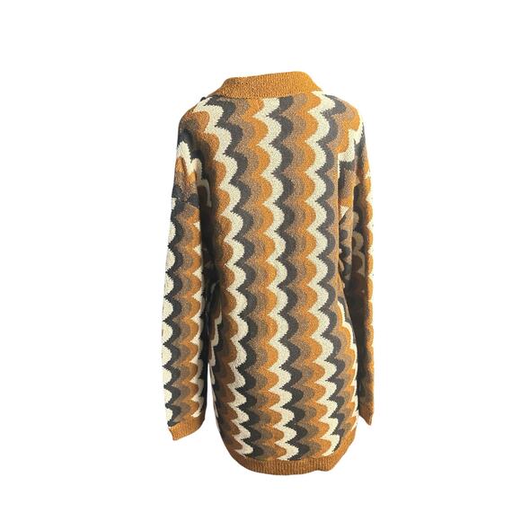 Women L Show Me Your Mumu Bennett Sweater Dress Brown Retro Wave Knit - Picture 4 of 6